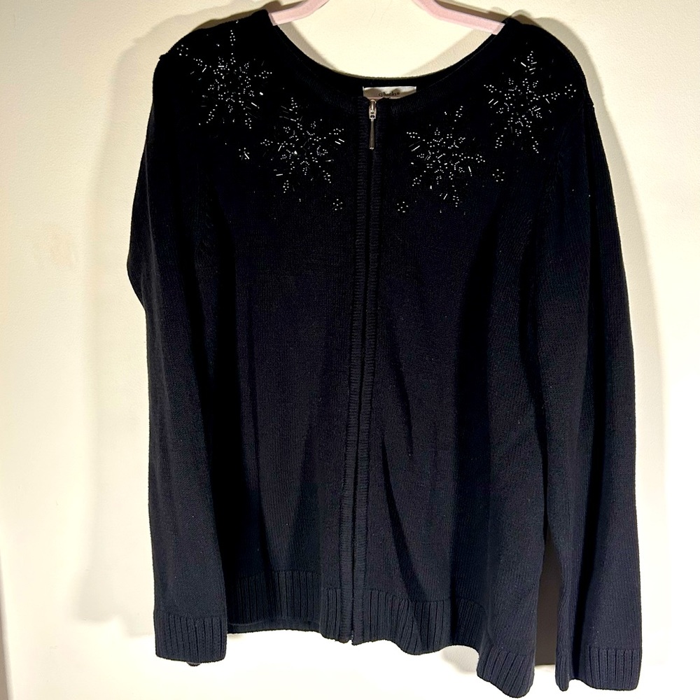 Women’s cardigan snowflake sweater, size 2X, CJ Banks, cotton and acrylic blend